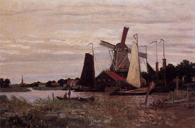 Claude Monet A Windmill at Zaandam Germany oil painting art